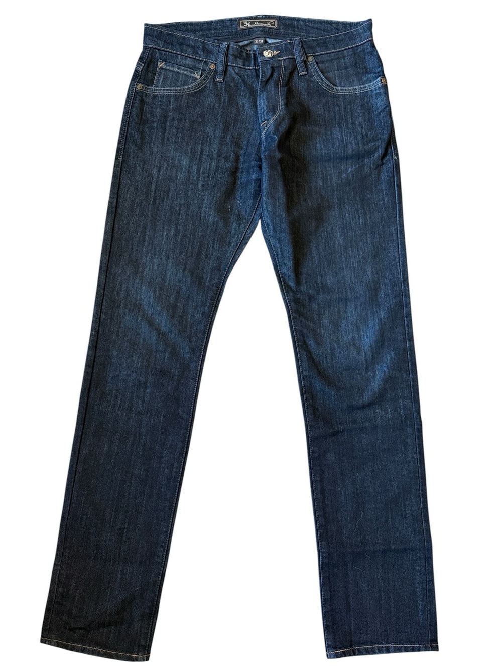34 Heritage Mid Rise Slim Tapered Jeans Dark Blue Stretch Denim 33x34 Fits 33x33